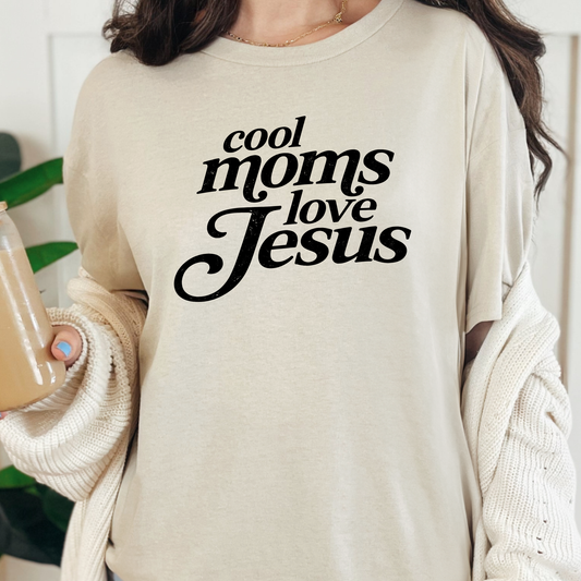 Wholesale Cool Moms Love Jesus Black Graphic Tee - Natural