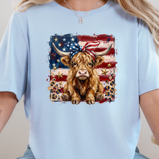 Patriotic Highland Cow Graphic Tee