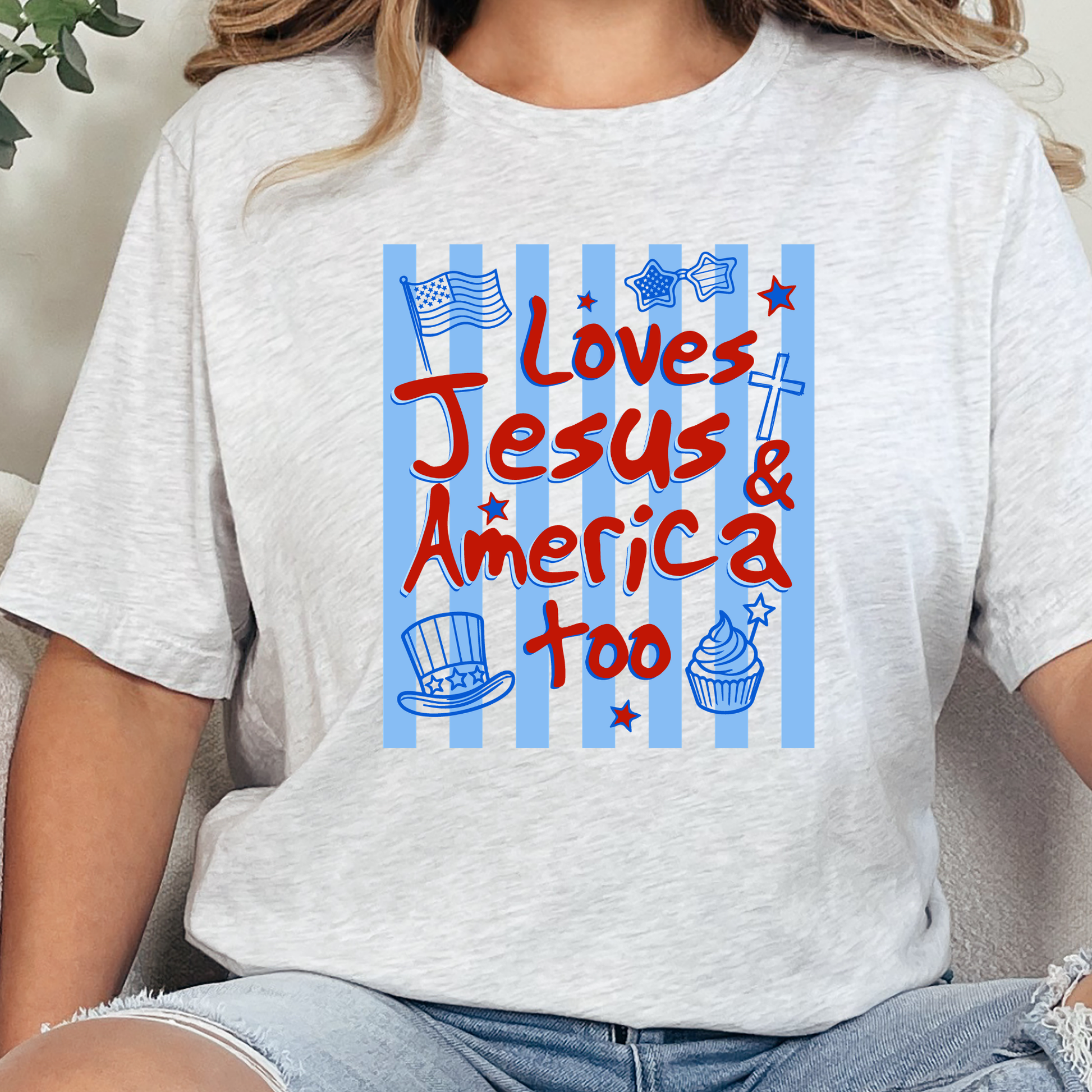 Wholesale Loves Jesus & America Graphic Tee - Ash Tee