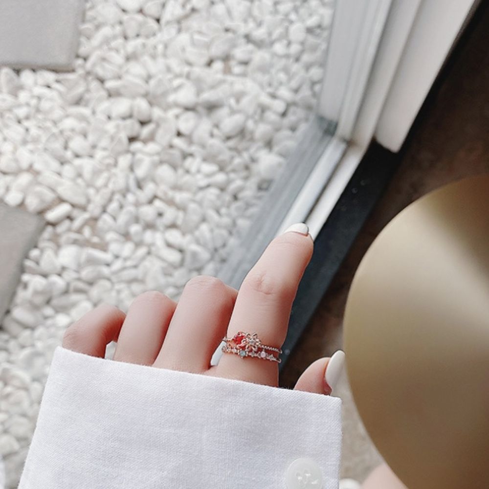 ROSE QUARTZ FLOWER RING (ADJUSTABLE) - Alonna's Legging Land