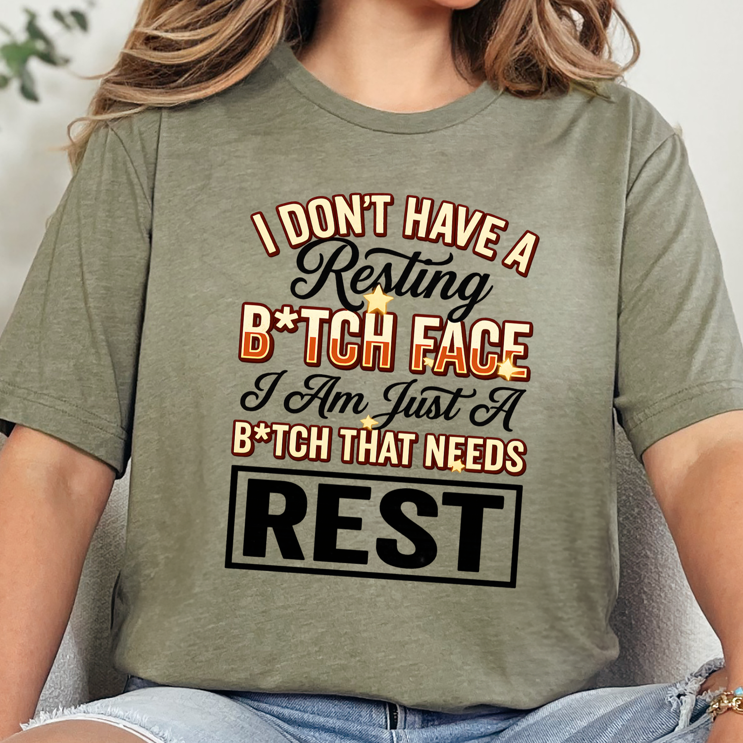 Wholesale Resting B*itch Face Graphic Tee - Heather Olive