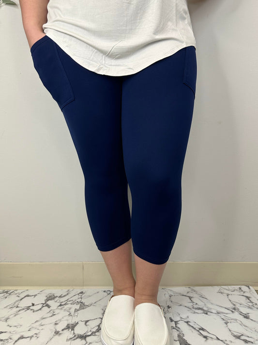 Navy Capri w/ Pockets - Alonna's Legging Land
