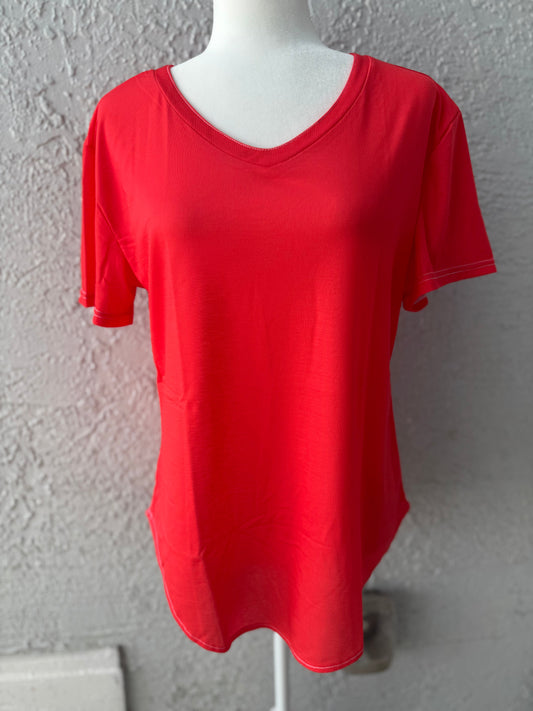 Ready to Ship Solid Red Orange V-Neck Tee