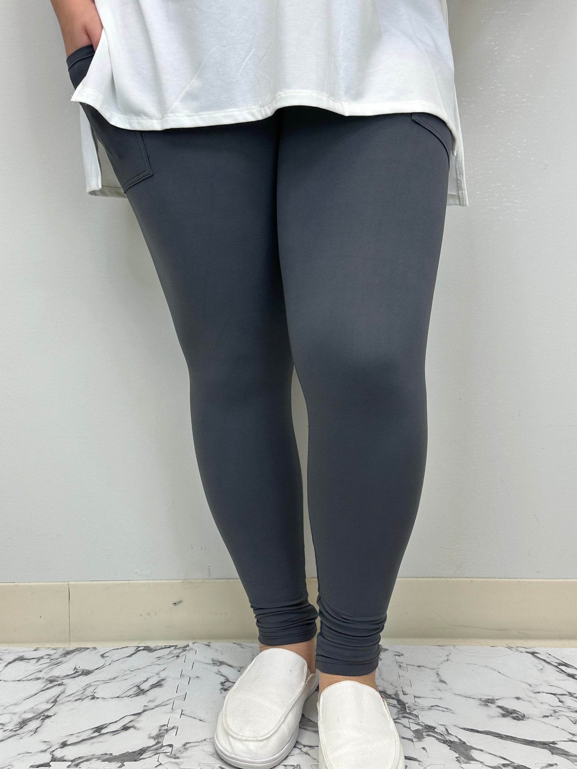 Charcoal Gray Leggings w/ Pockets - Alonna's Legging Land