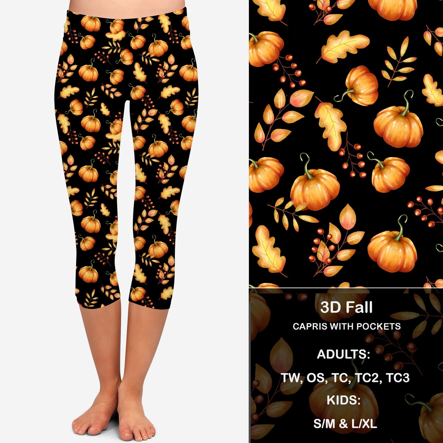 3D Fall Pumpkins Leggings & Capris with Pockets
