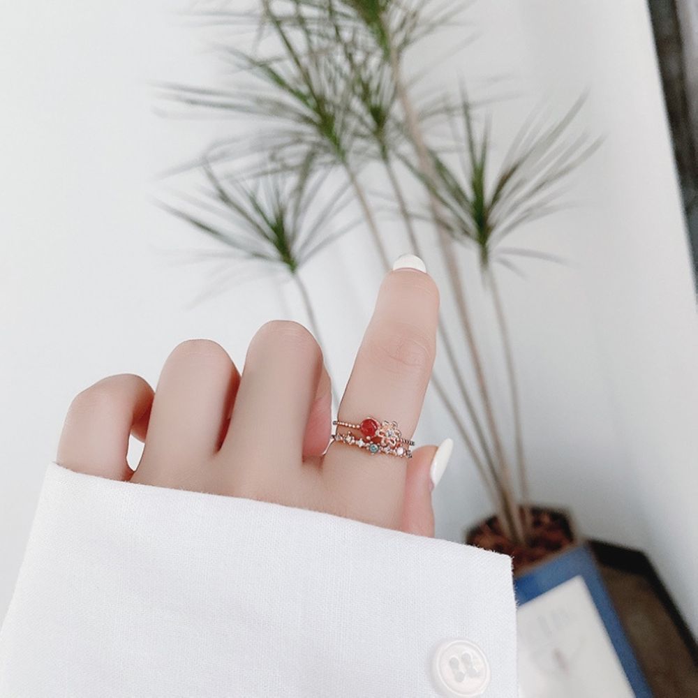 ROSE QUARTZ FLOWER RING (ADJUSTABLE) - Alonna's Legging Land