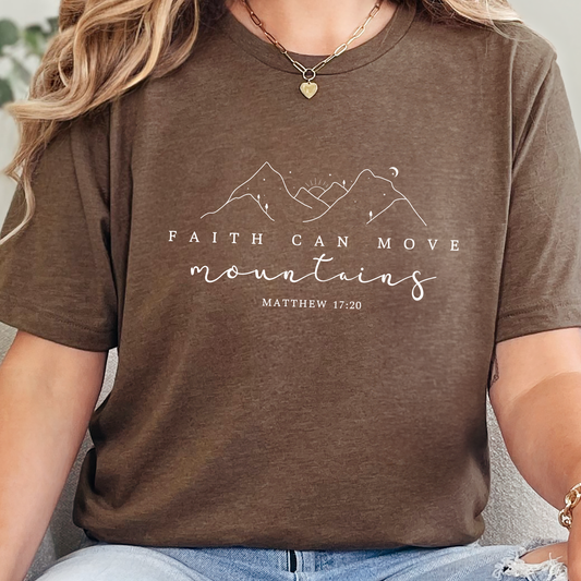 Wholesale Faith Can Move Mountain Simple Graphic Tee - Heather Brown Tee