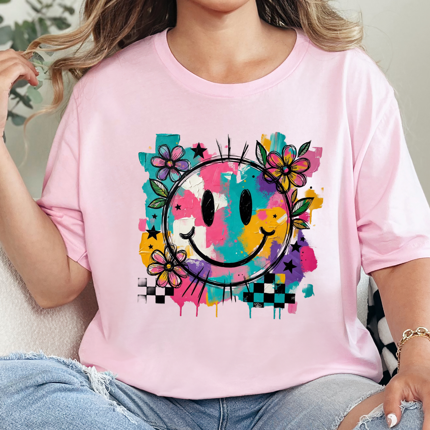 Floral Happy Face Graphic Tee