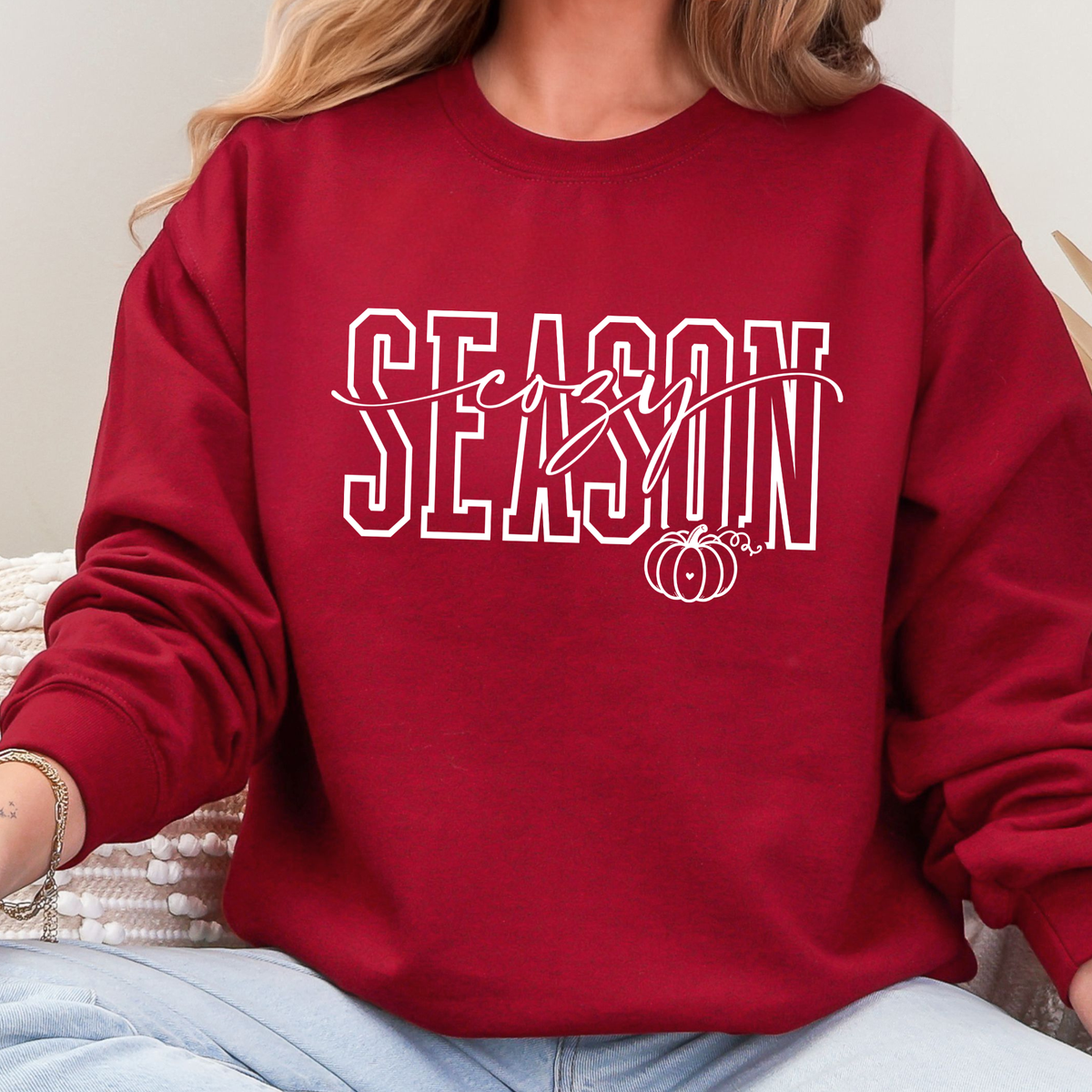 Wholesale Cozy Season White Graphic Sweatshirt - Garnet