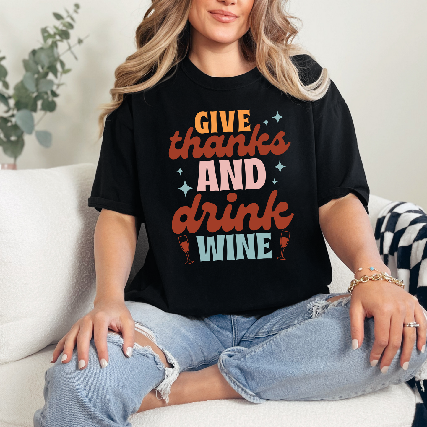 Give Thanks and Drink Wine Graphic Tee