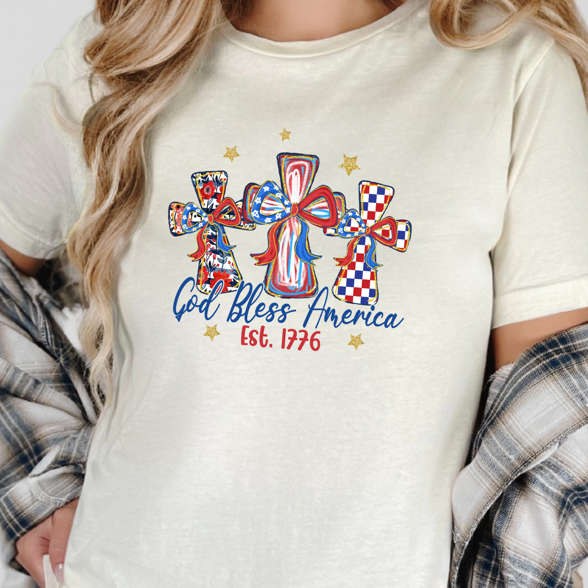 Wholesale Patriotic Cross Graphic Tee - Natural Tee