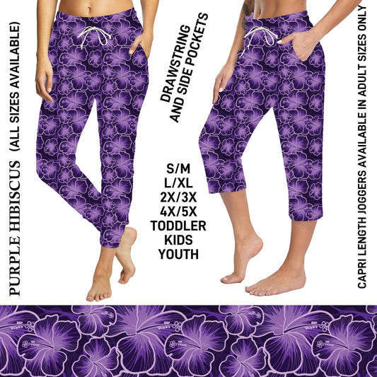 S3PJ - Purple Hibiscus Full Jogger/Capri Lounger with Pockets - Preorder Due 10/28 ETA: Late Dec