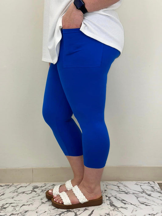 Sapphire Blue Capri w/ Pockets - Alonna's Legging Land