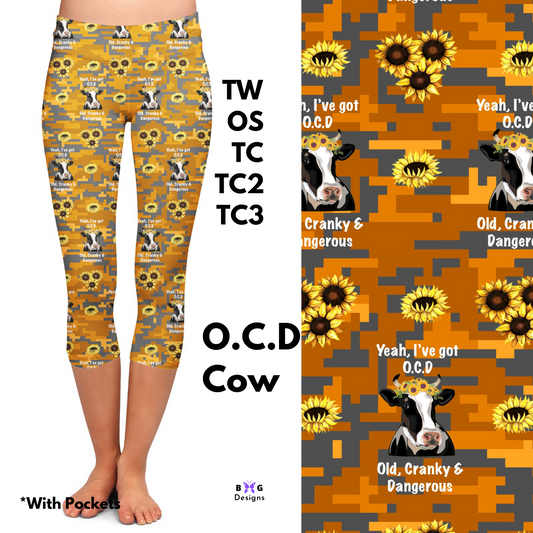 O.C.D. Cow - Capri Leggings with Pockets