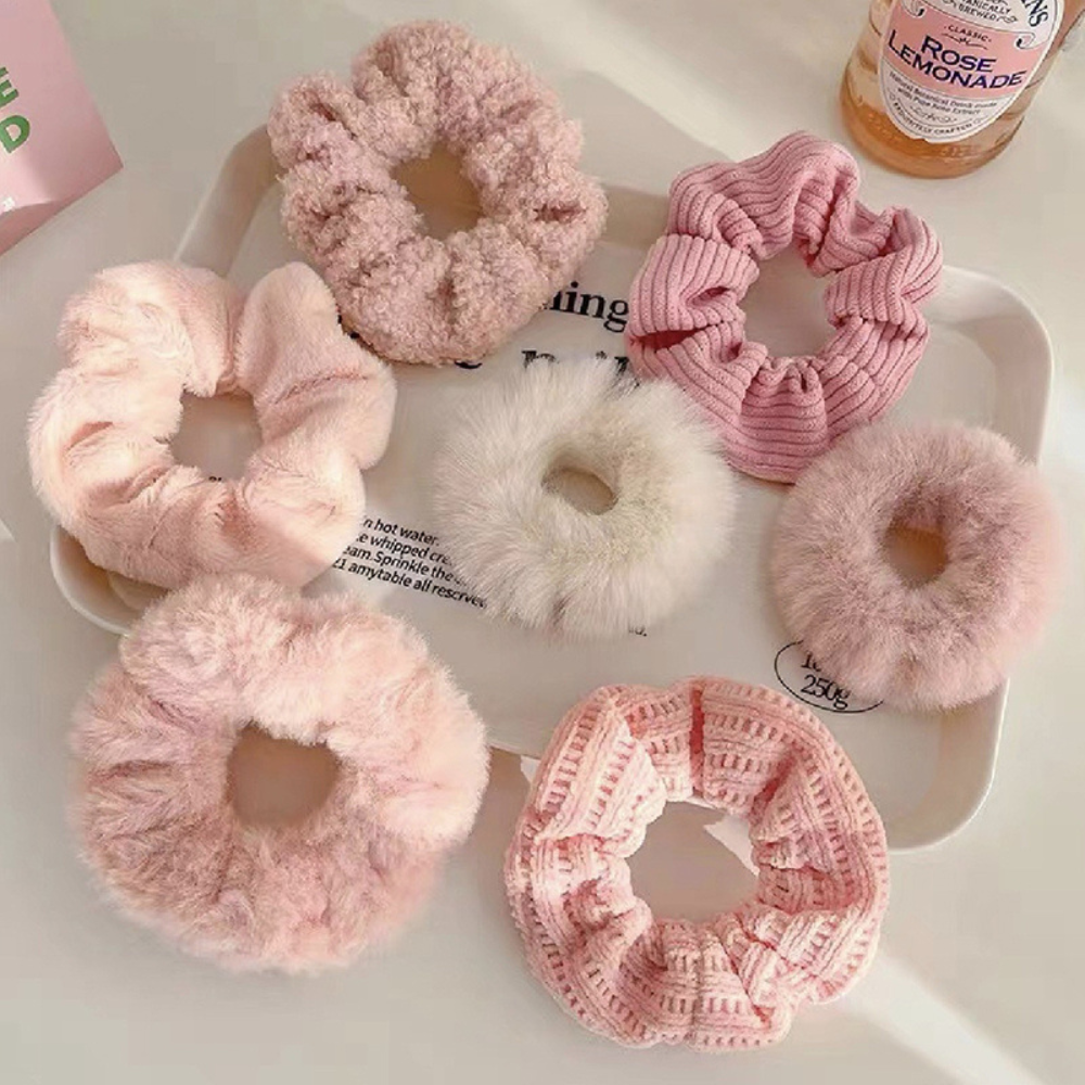 FUZZY HAIR SCRUNCHIES (7 PIECES BUNDLE) - Alonna's Legging Land