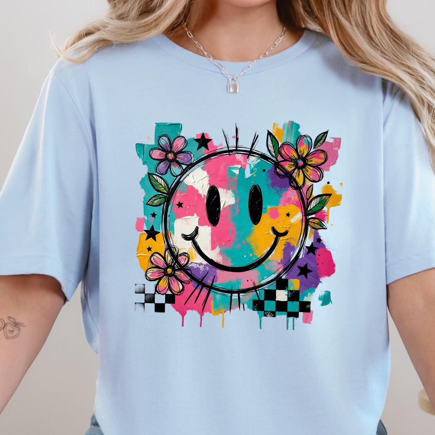 Floral Happy Face Graphic Tee