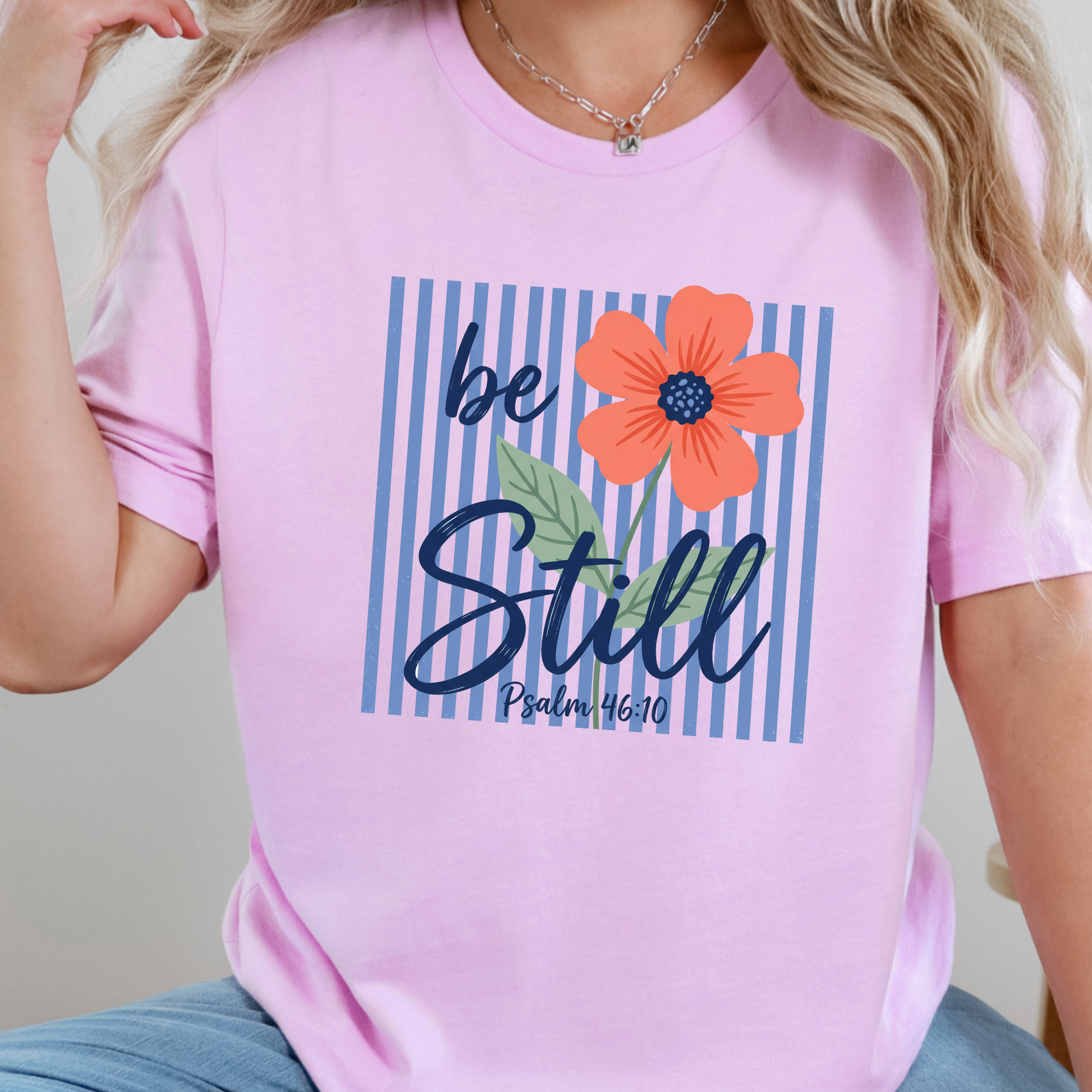 Wholesale Be Still Stripes Graphic Tee - Lilac