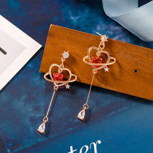 RED HEART THREADER EARRINGS (PAIR) - Alonna's Legging Land