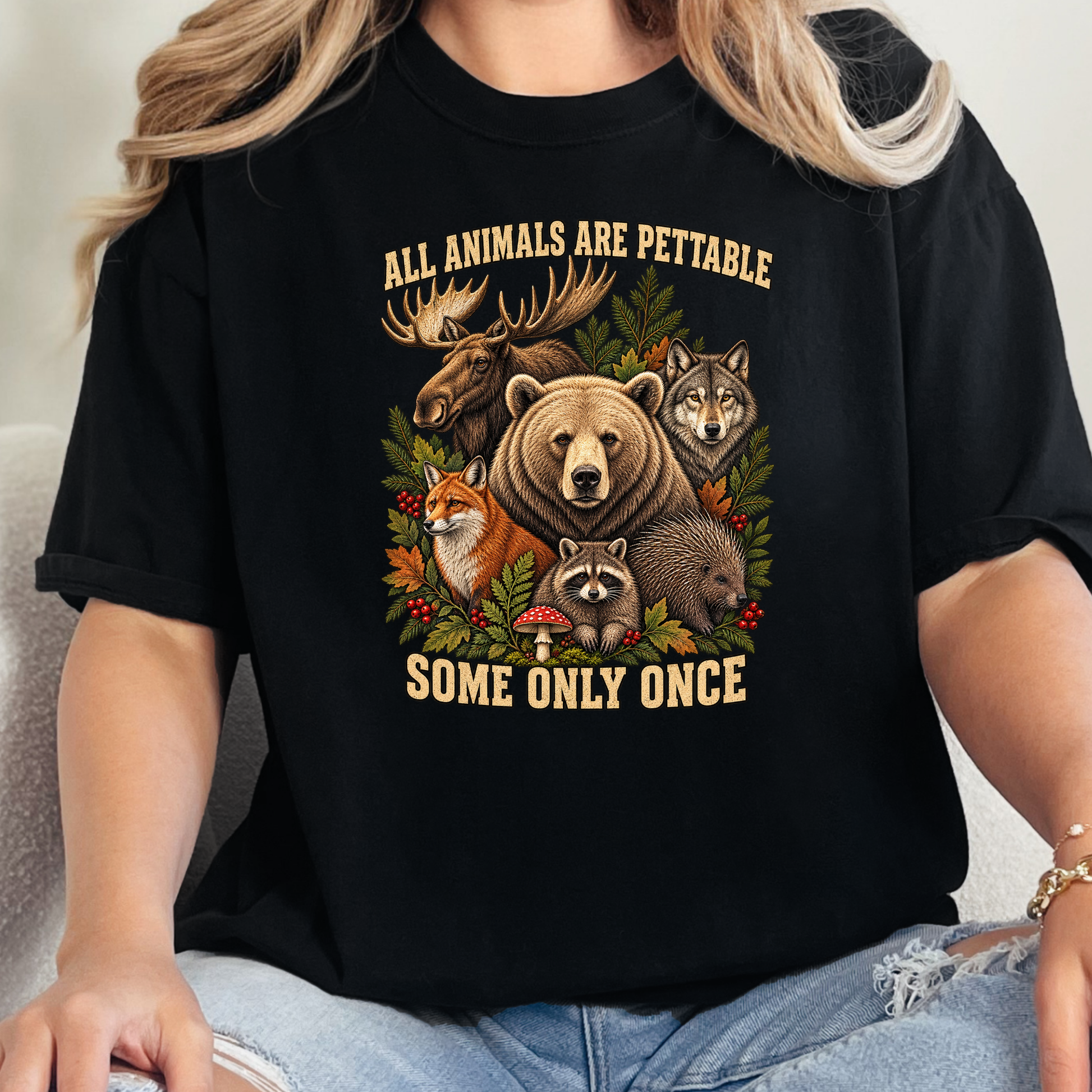 Wholesale Animals Pettable Only Once Graphic Tee - Black