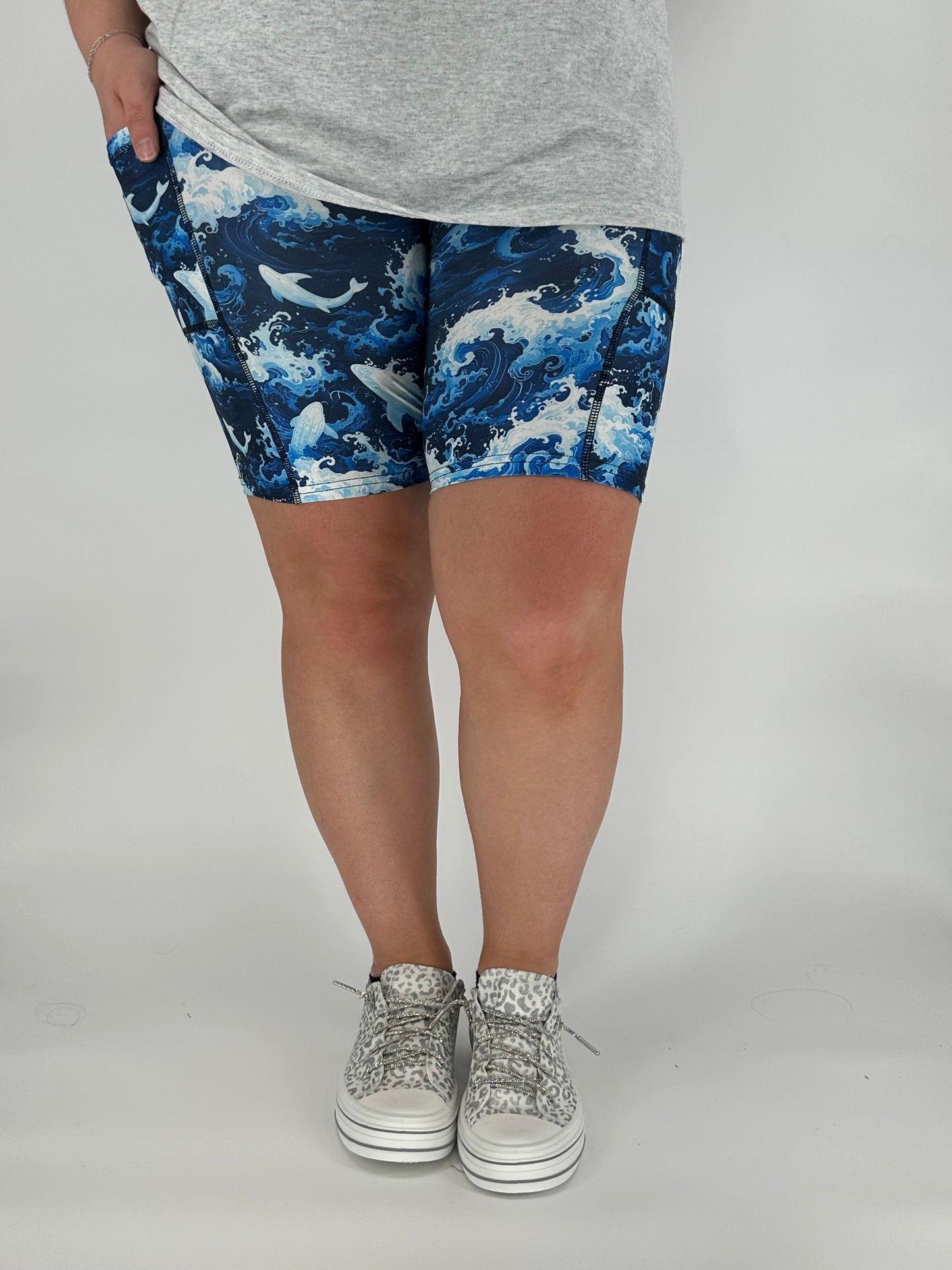 Blue Waves Biker Shorts w/ Pockets