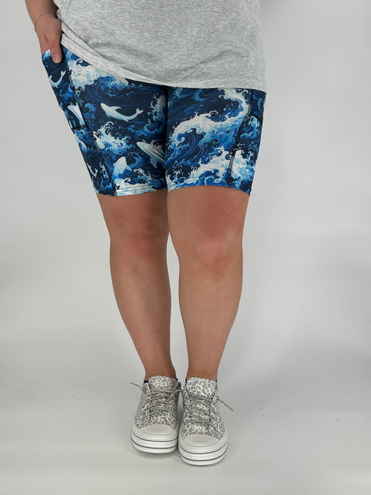 Blue Waves Biker Shorts w/ Pockets