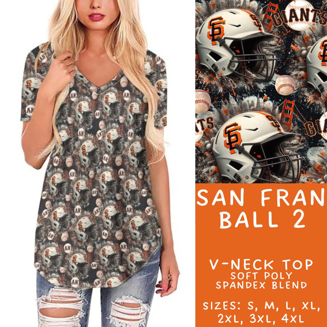 Batch #498 - Strike Out 3 - Closes 3/2 - ETA early May - San Fran Ball 2 V-Neck Tee - Alonna's Legging Land