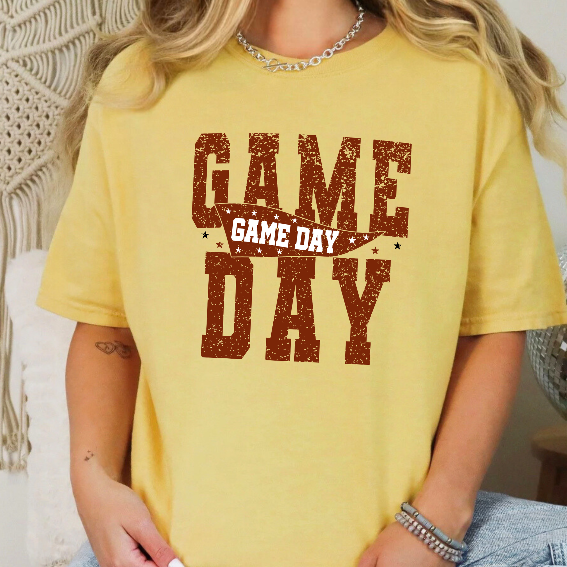 Wholesale Preppy Game Day Graphic Tee - Mustard