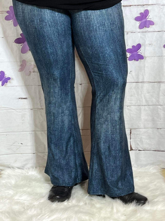 Faux Denim Yoga Flares with Pockets