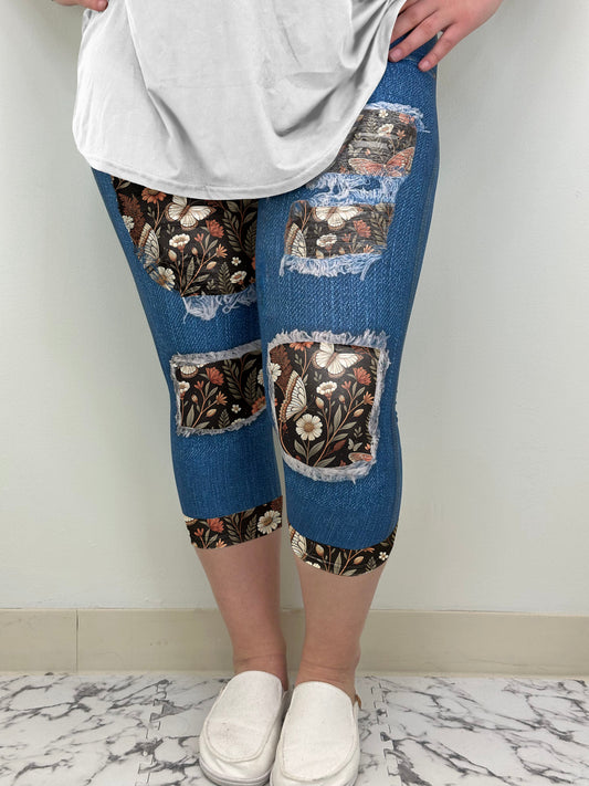 Boho Butterfly Denim Capri w/ Pockets | Run Ends 2/24 | ETA 42 Days - Alonna's Legging Land