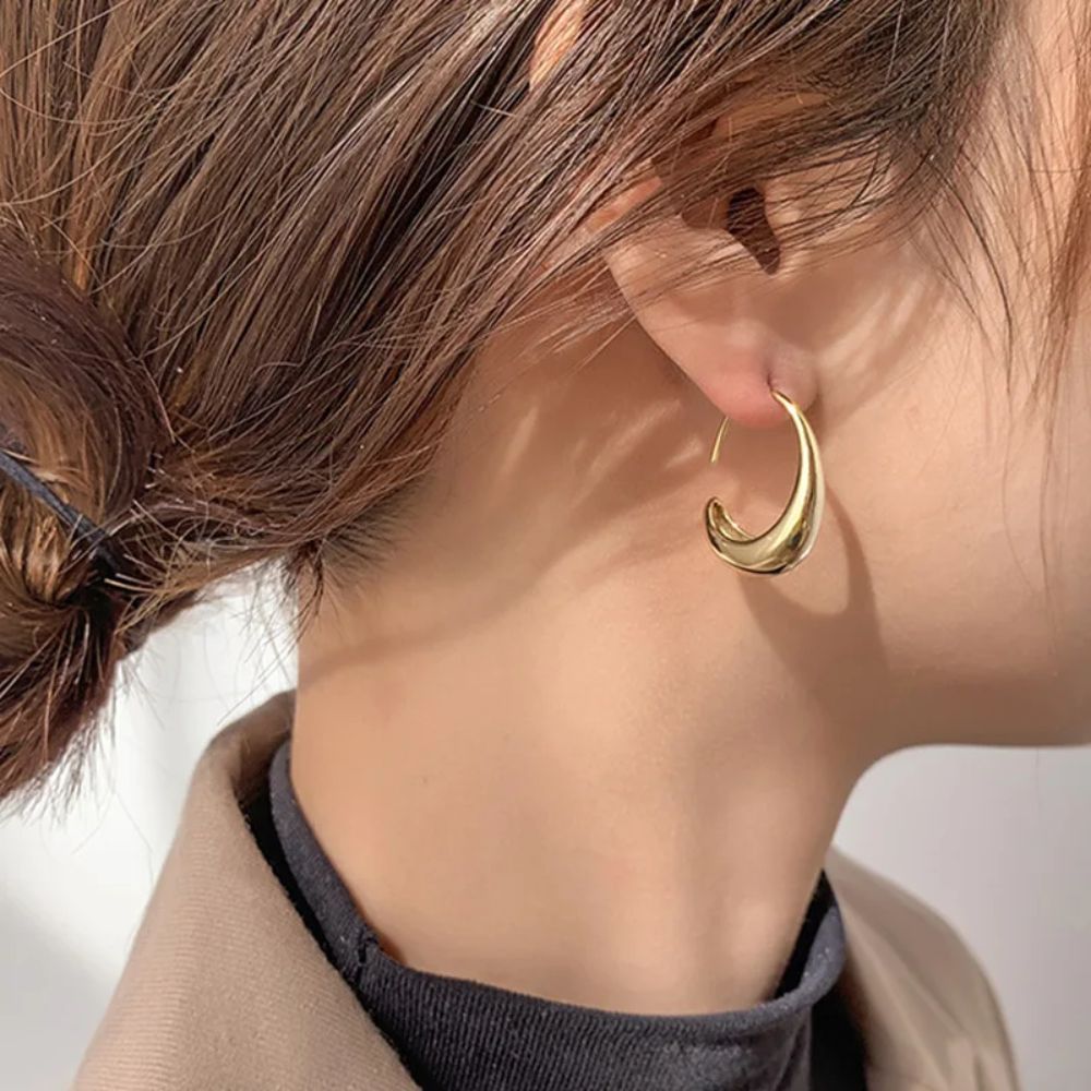 GOLD DROP HOOP EARRINGS (PAIR) - Alonna's Legging Land