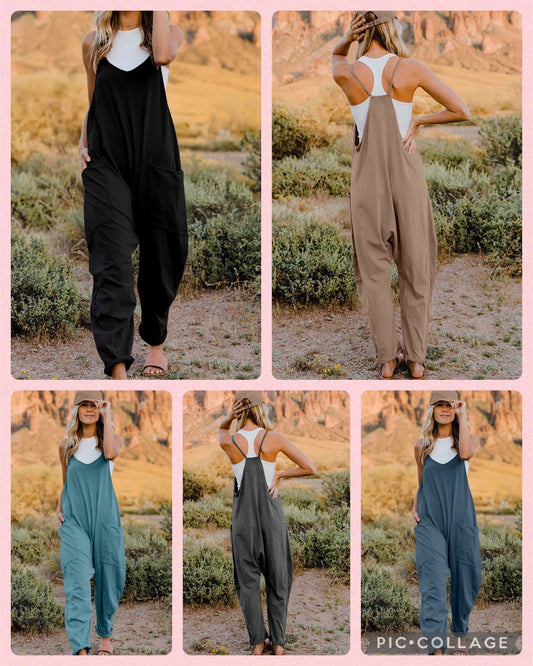 V-Neck Sleeveless Jumpsuit with Pockets - 13 Colors Available!