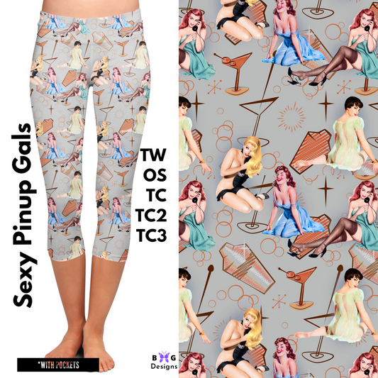 Sexy Pinup Gals - Capri Leggings with Pockets