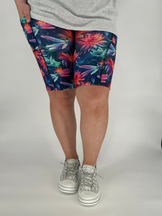 Vibrant Dragonfly Bermuda Shorts w/ Pockets