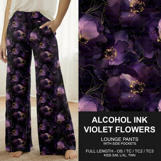 B260 - Preorder Alcohol Ink Violet Flowers Lounge Pants (Closes 11/09. ETA mid Jan.)