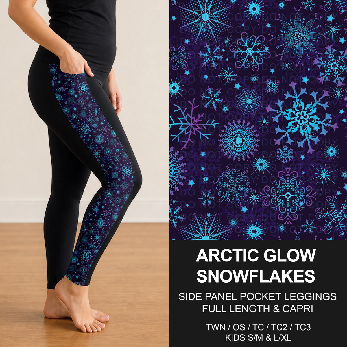 B313 - Preorder Arctic Glow Snowflakes Side Panel Pocket Leggings (Closes 9/20. ETA: late Nov.)