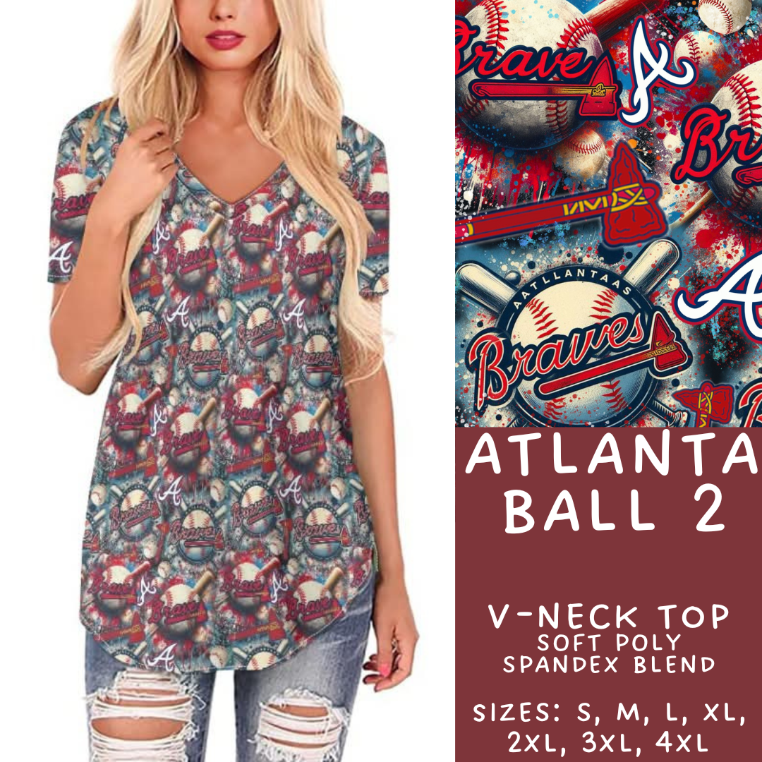 Batch #498 - Strike Out 3 - Closes 3/2 - ETA early May - Atlanta Ball 2 V-Neck Tee - Alonna's Legging Land