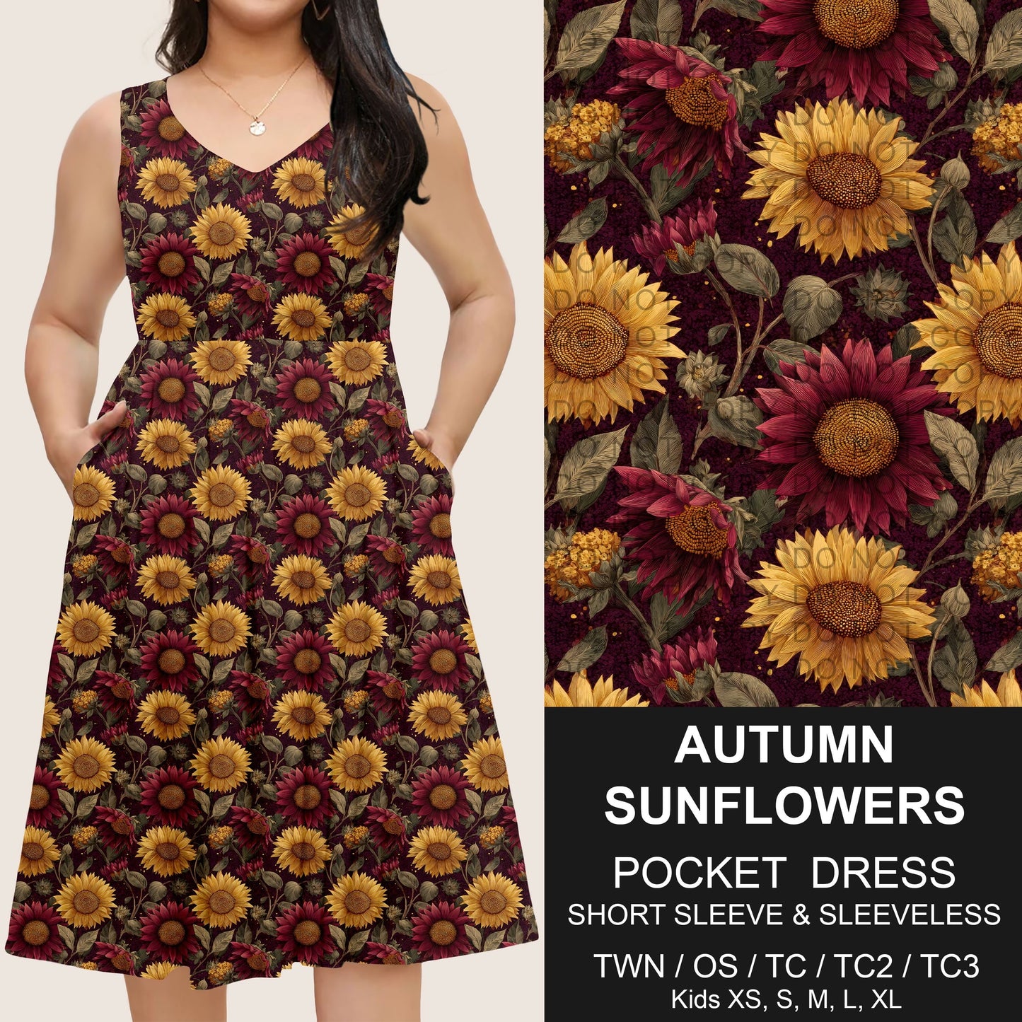 B302 - Preorder Autumn Sunflowers Pocket Dress (Closes 7/24. ETA: early Oct.)