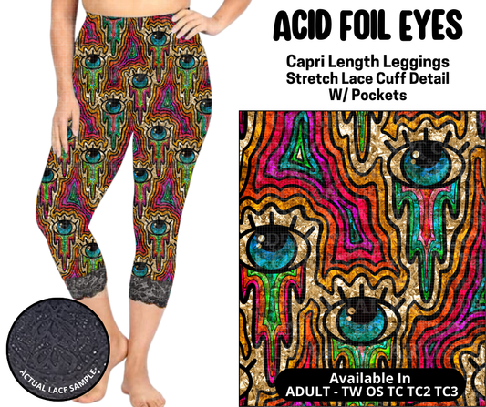 Preorder! Closes 5/12. ETA August. Acid Foil Eyes Lace Cuff Capris w/ Pockets
