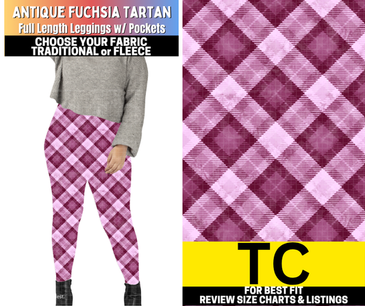 Antique Fuchsia Tartan Leggings Choose Fleece or Traditional - Alonna's Legging Land