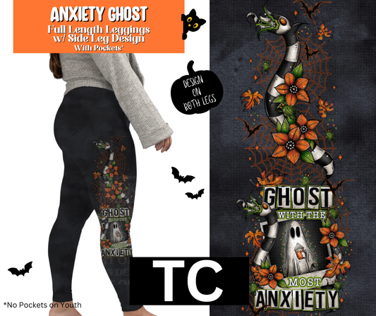 Anxiety Ghost Full Length Leggings w/ Side Leg Designs
