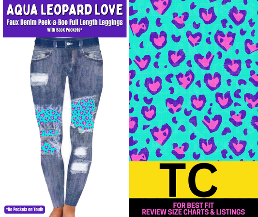 Aqua Leopard Faux Denim Full Length Peekaboo Leggings - Alonna's Legging Land