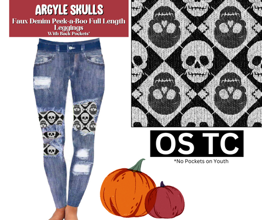 Argyle Skulls Faux Denim Full Length Peekaboo Leggings