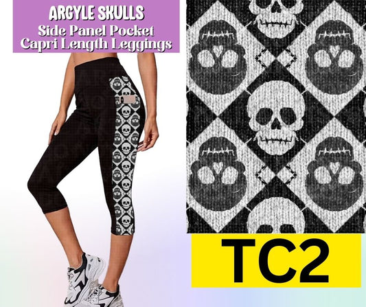 Argyle Skulls Side Panel Pocket Capri Length Leggings