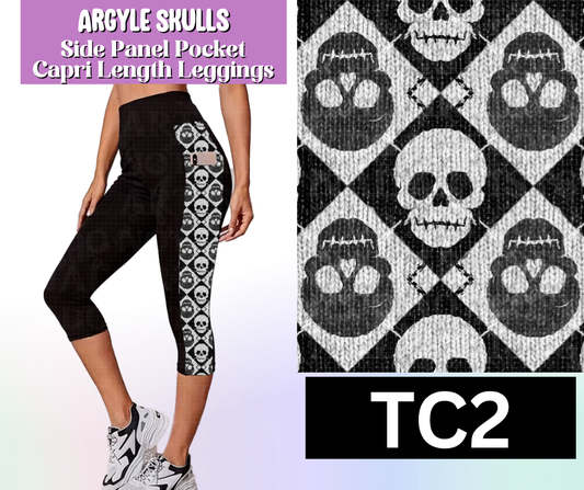 Argyle Skulls Side Panel Pocket Capri Length Leggings