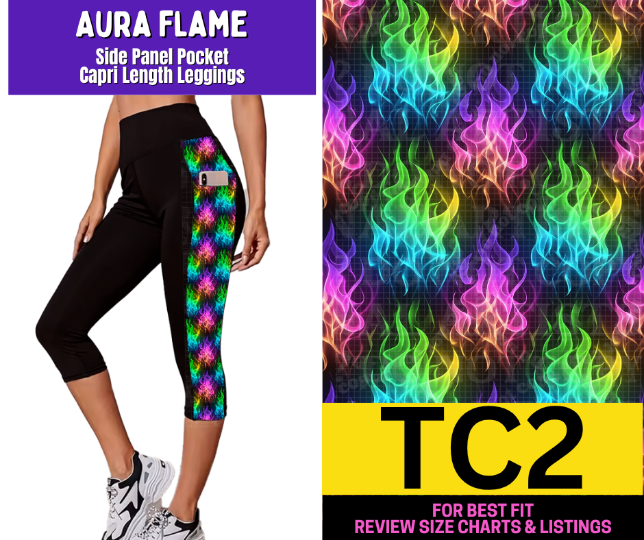 Aura Flame Side Panel Pocket Capri Length Leggings - Alonna's Legging Land
