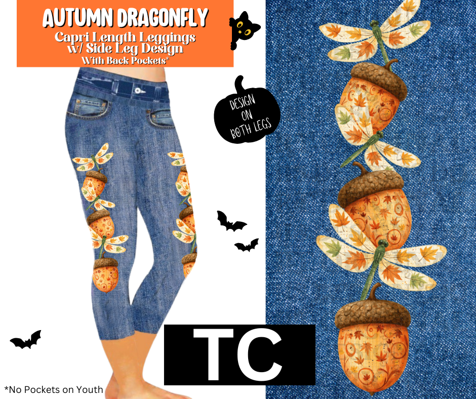 Autumn Dragonfly Capri Faux Denim w/ Side Leg Designs