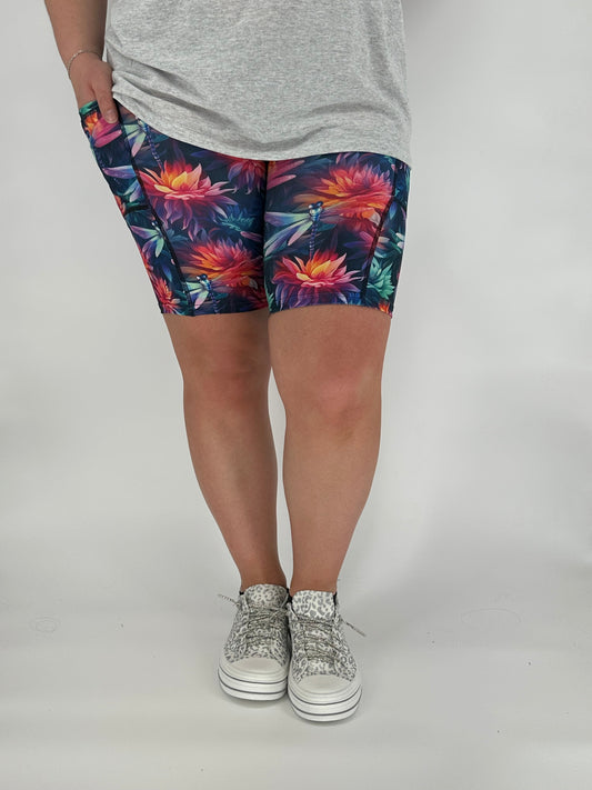 Vibrant Dragonfly Biker Shorts w/ Pockets