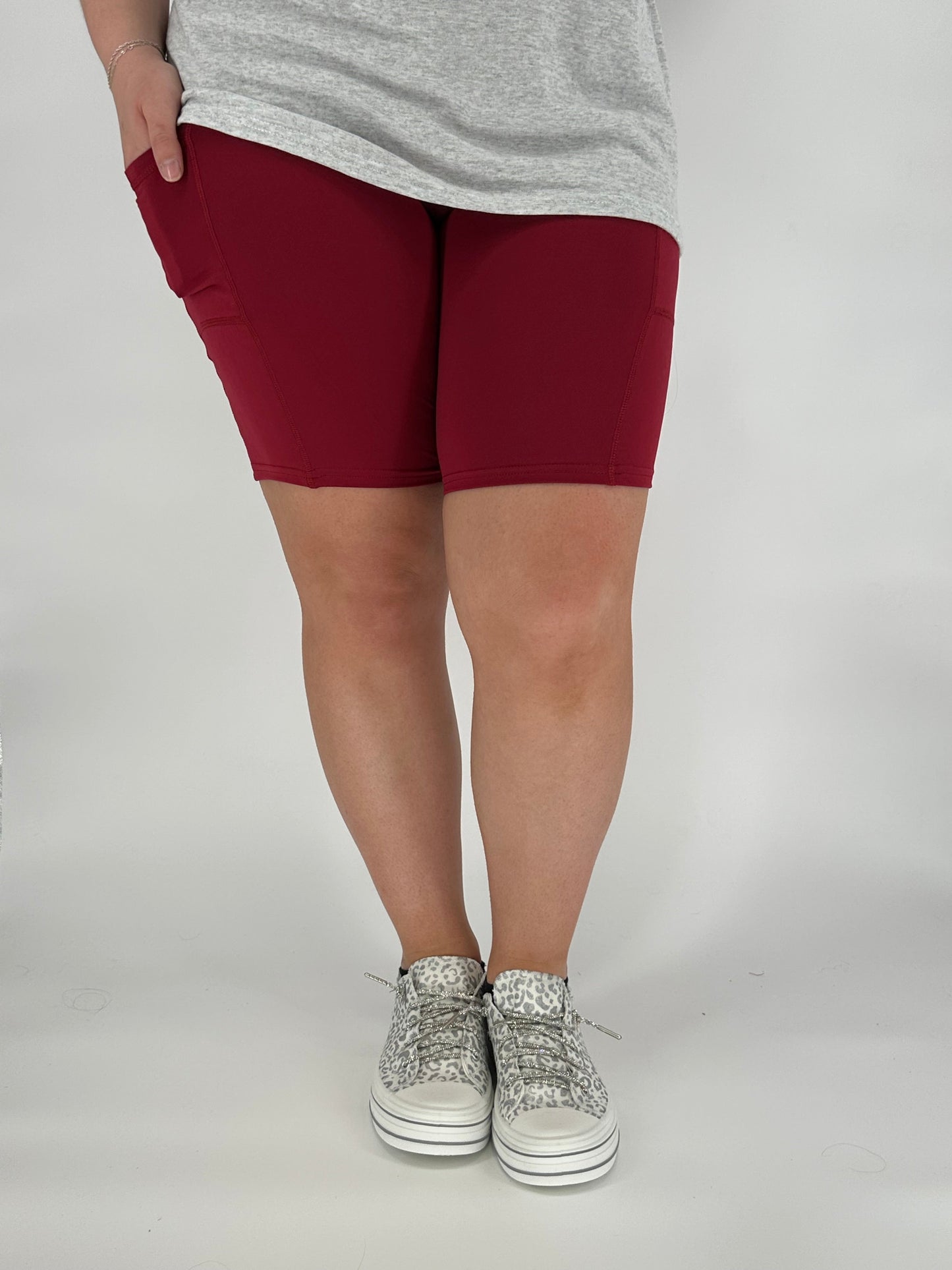 Wine Biker Shorts w/ Pockets