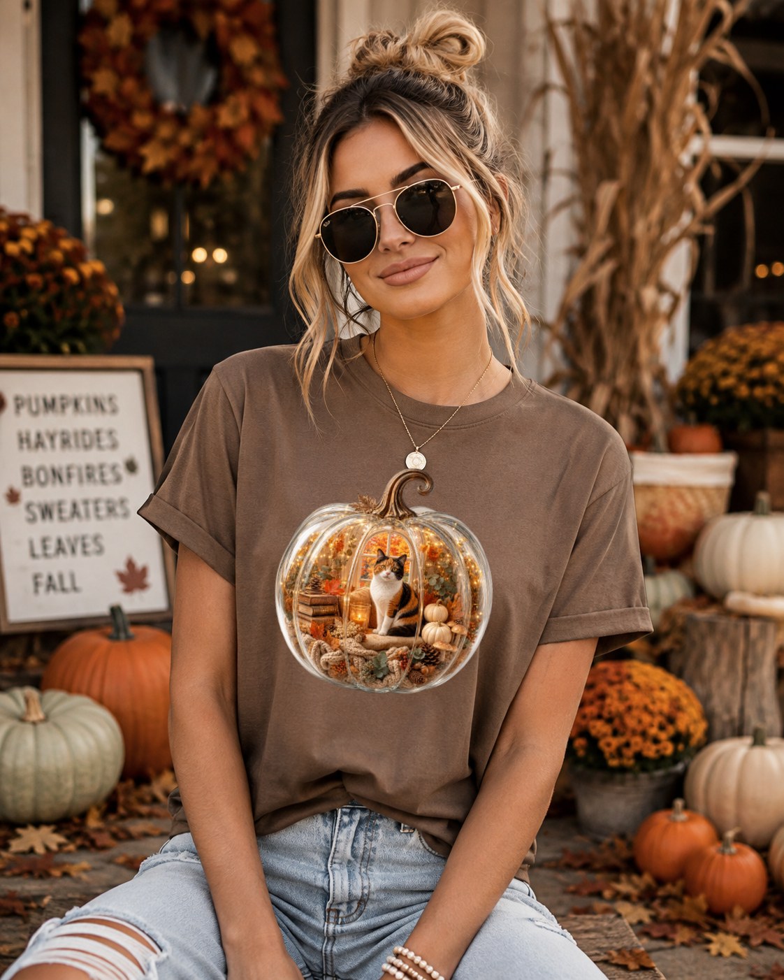 Cozy Pumpkin Cat Tshirt