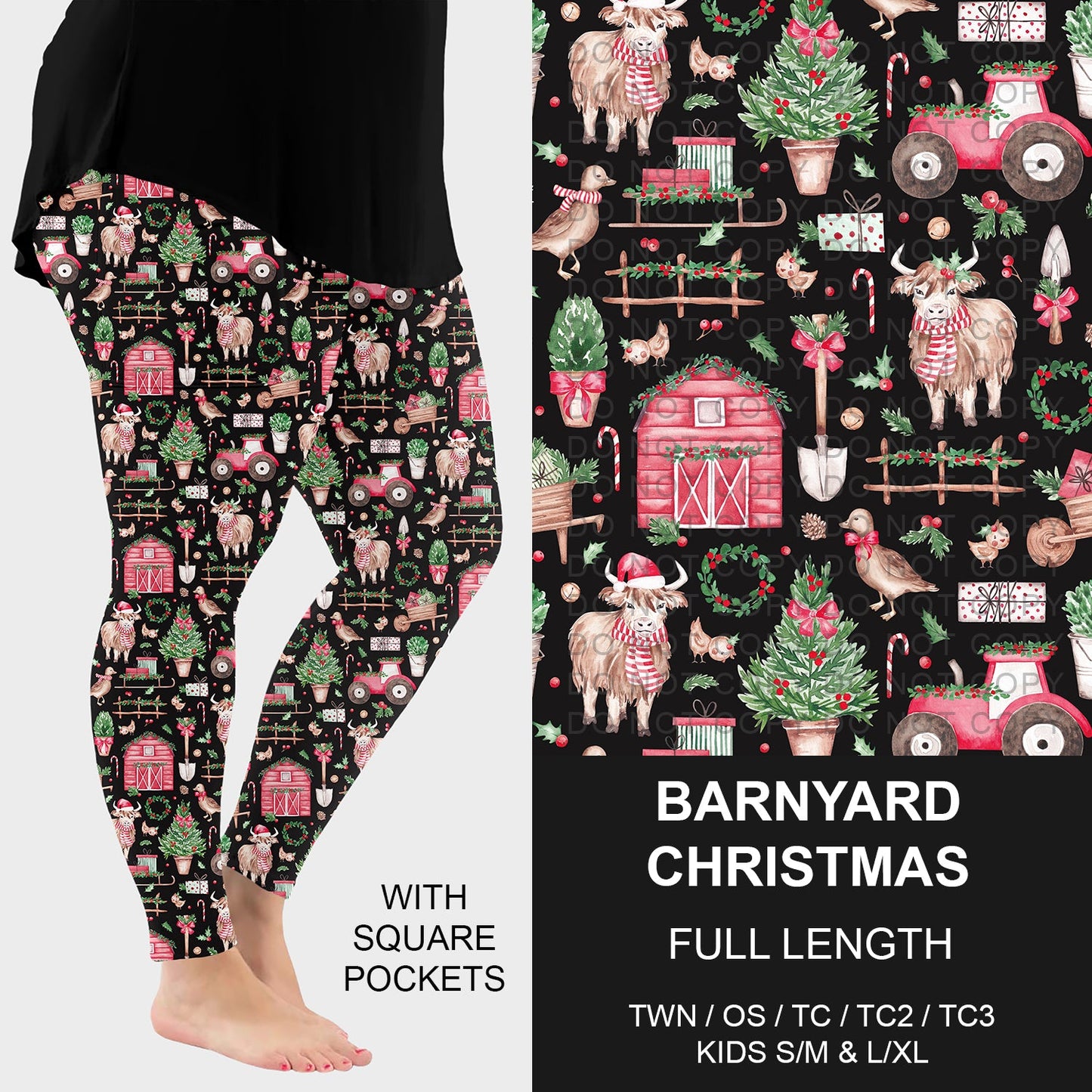 B253 - Preorder Barnyard Christmas Leggings w/ Pockets (Closes 9/28. ETA late Nov.)